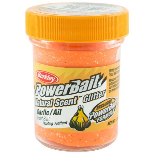 028632634202 - PowerBait med glimmer - FLUORESCENT ORANGE med hvidløg