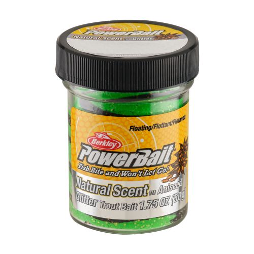 028632927182 - PowerBait med glimmer - BLACK / SPRING GREEN TWIST med anis / lakrids