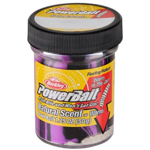 028632927274 - PowerBait uden glimmer - TEQUILA SUNRISE (lilla / sort) med orm