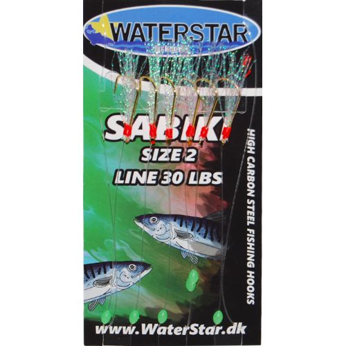 747191995066 - Waterstar Sabiki Rig - Makrel forfang - Green flash, Red head - 6 kroge str. 2 - Line: 30 LBS