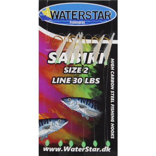 747191995073 - Waterstar Sabiki Rig - Makrel forfang - Hvid skel - 6 kroge str. 2 - Line: 30 LBS