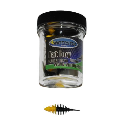 747191999552 - Waterstar - Rubber Baits - Model: Fat Boy junior - 3,5 cm - 10 stk. - Farve: Orange/Sort - Smag: Hvidløg