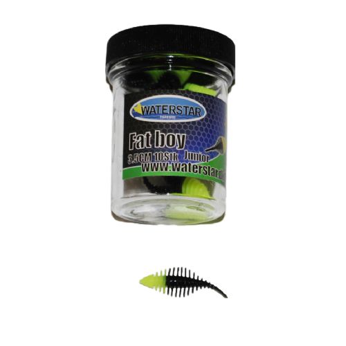 747191999644 - Waterstar - Rubber Baits - Model: Fat Boy junior - 3,5 cm - 10 stk. - Farve: Gul/Sort - Smag: Banan