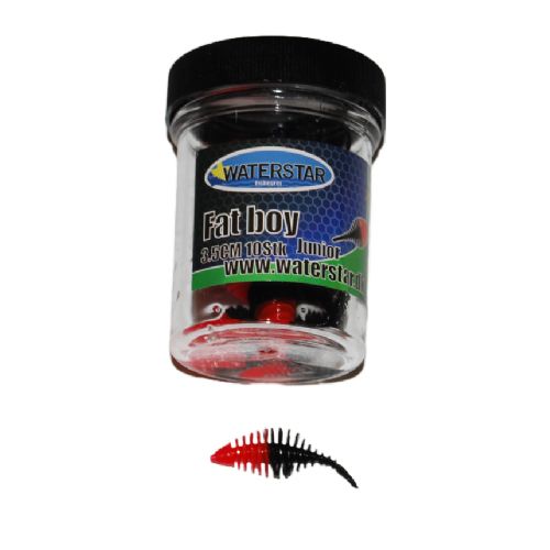 747191999682 - Waterstar - Rubber Baits - Model: Fat Boy junior - 3,5 cm - 10 stk. - Farve: Rød/Sort - Smag: Banan