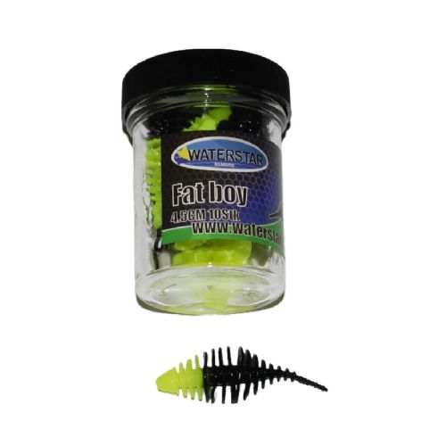 747191999958 - Waterstar - Rubber Baits - Model: Fat Boy - 4,5 cm - 10 stk. - Farve: Gul/Sort - Smag: Hvidløg